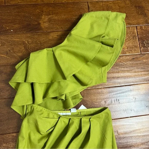 NWT Yaura Titi Green Linen Blend Ruffle Cutout Midi Dress Size 4 Small - Picture 5 of 10